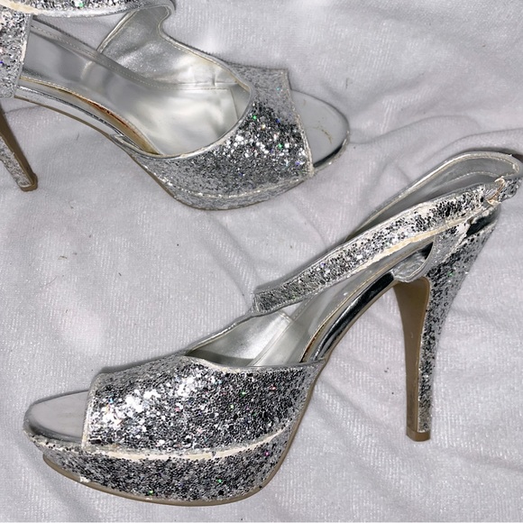 Unlisted Silver Sparkle Platform Strap Stiletto Heels Plus Size 11 - Picture 4 of 5
